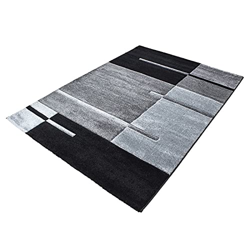 Tapis design moderne à carreaux noir et gris de salon 80x150cm