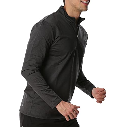 Fort Isle Mens Quarter Zip Long Sleeve Pullover Shirt - 1/4 Zip Pullover Mens | Performance Quarter Zip Pullover Men Dark Gray