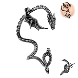6ixGosh Gothic Dragon Ear Cuff & Stud - Stainless Steel Retro Snake Fish Crocodile Cuff Wrap Ear Climber Earrings for Women & Men