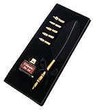 KenTaur Calligraphy Quill Pen Set (CS-0201) - Dip Pen with Black Turkey Feather, 6 Stainless Steel N