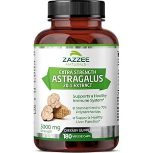 Zazzee Extra Strength Astragalus Root 20:1 Extract, 5000 mg Strength, 180 Vegan Capsules, 70% Polysaccharides, 6 Month…