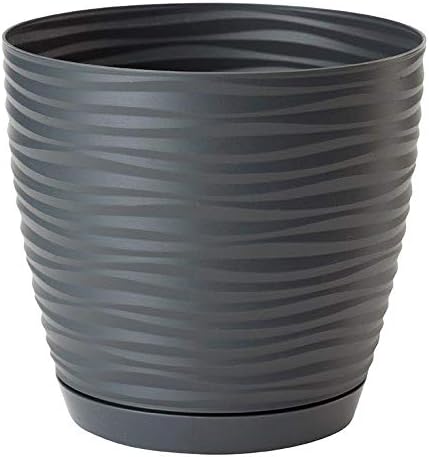 KORAD 3D Sahara Plant Pots with Matching Saucers. Decorative Planters with Drainage Holes for Indoor and Outdoor. Available in 7 Sizes and 8 Colours- (Dark Grey, ร19 cm(7.48 inches)