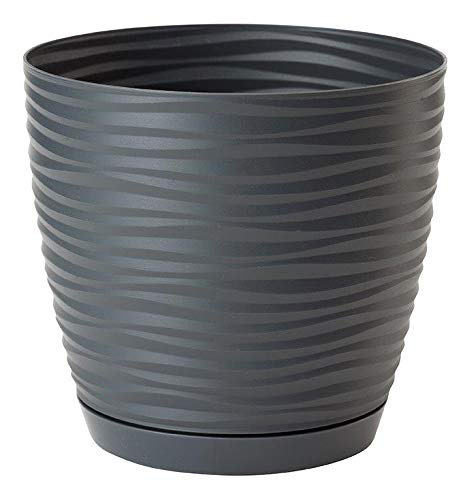KORAD 3D Sahara Plant Pots with Matching Saucers. Decorative Planters with Drainage Holes for Indoor and Outdoor. Available in 7 Sizes and 8 Colours- (Dark Grey, Ø23 cm(9.05 inches) — image 1