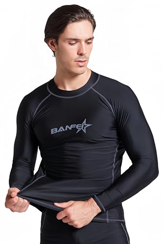 REAL FIELD Mens Two Piece Rash Guard UPF 50+ Long Sleeve Rashguards Swim Shirts and Swim Pants Black Lycra with Grey Thread4