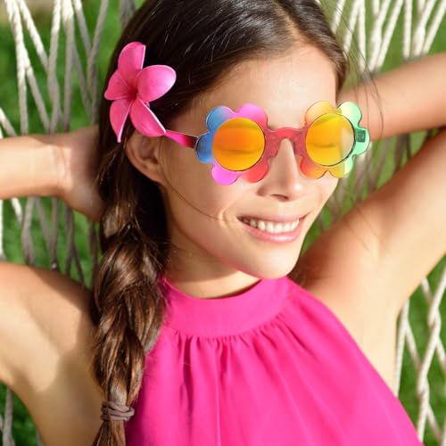 Saillong 10 Pairs Adult Flower Sunglasses 5.7 Inch Women Round Flower Glasses Cute Outdoor Summer Colorful Eyewear for Women Men Beach Pool Party Favor Supplies4