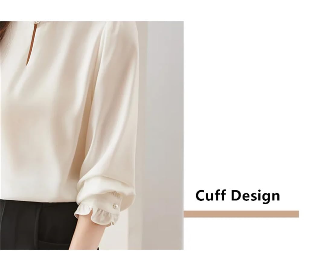 Blusas de satén con cuello de volantes para mujer, elegantes, con un solo botón, transpirables, de manga larga