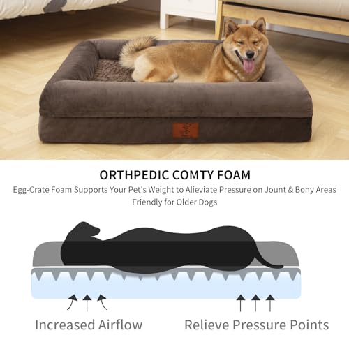 Image of Orthopedic Dog Bed Waterproof Pet Sofa for Large Sized Dogs | 360 Degree Bolster Support, Egg Crate Foam, Waterproof Liner, Non-Slip Bottom, Machine Washable Cover, 36 x 27 Inch
