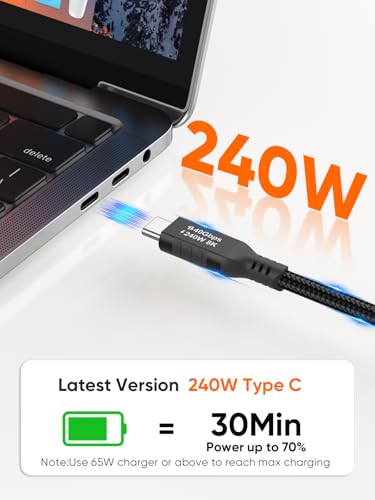 Image of USB 4 Cable,USB C to C for SSD,MacBook Pro, iPhone17,Dock,Auto 1.0ft | for Thunderbolt 5 4, 40Gbps Data Sync, 8K /5K@60Hz Video Stream, 240W PD 3.1 Fast Charging,Anti Tear Braided