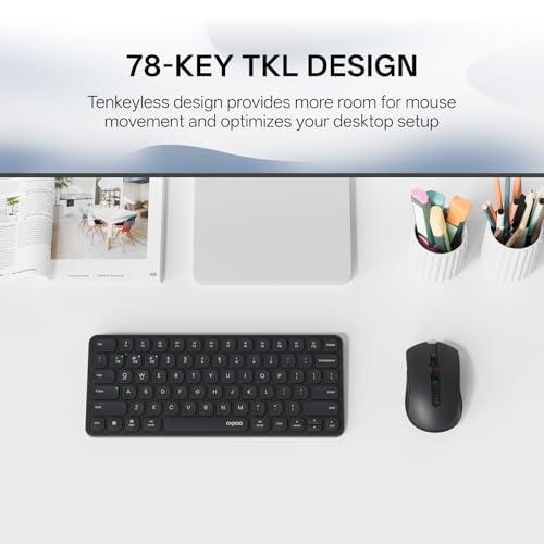 Image of Rapoo 9050S Multi-Device Keyboard and Mouse Combo, 2.4GHz /Bluetooth 5.0 /4.0 Wireless Keyboard & Mouse Set for Windows /Mac /Linux /Chrome, Support 4 Devices, Rechargeable, Silent Click, Black