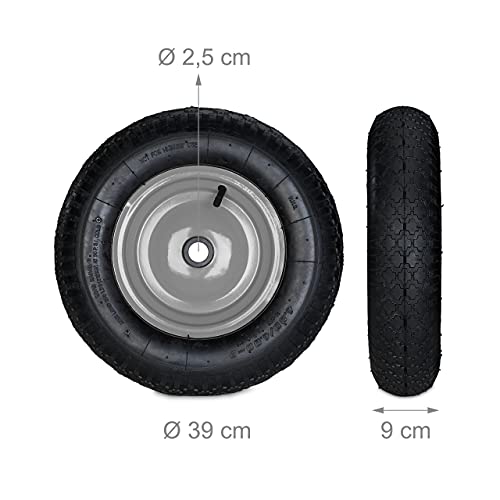Relaxdays Schubkarrenrad 4.80 4.00-8, luftbereift, Stahlfelge, 3 Adapter, Ersatzrad Schubkarre, bis 120 kg, schwarz-grau