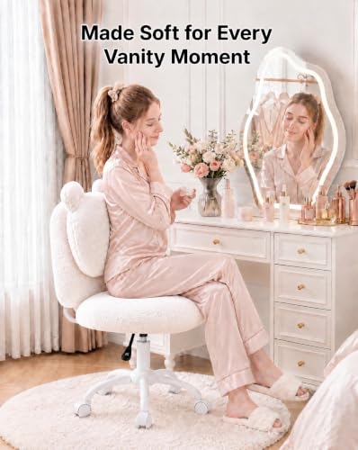 HUANUO Fluffy Vanity Chair w/ Bear Backrest (White) - image 2