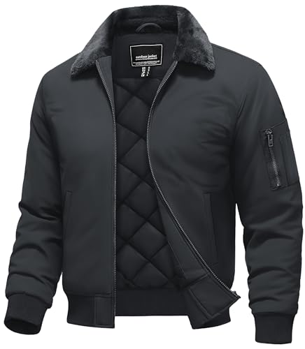 Image of TACVASEN Men's Fleece Jacket Full Zip Up Warm Bomber Jackets for Daily Wear | Winter thick jacket coat for men , fur collared bomber style with 4ple pockets for travel, outdoor walking
