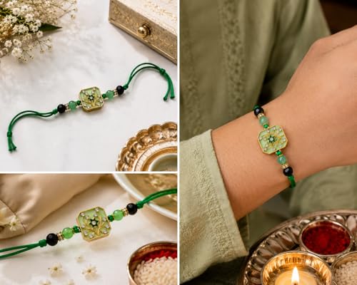 Image of JAIPUR ACE Elegant Blue inchBRO inch Designer Rakhi Gift Set with Greeting Card and Roli Chawal Pouch, Premium Brother Rakhi, Festive Raksha Bandhan Gift for Brother, Traditional (Charming Bhai Rakhi)