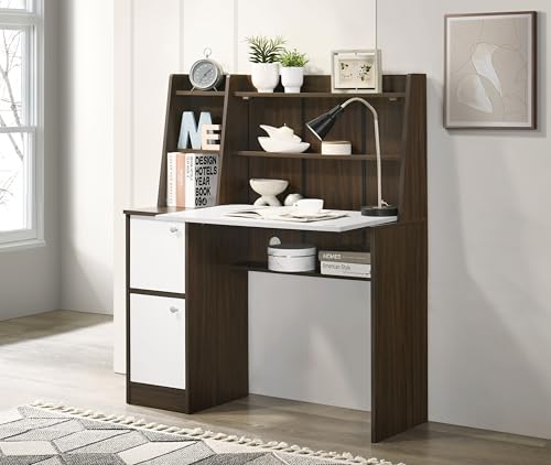 Image of DeckUp Aston Home Engineered Wood Study Table and Office Desk (Walnut & White, Matte Finish)