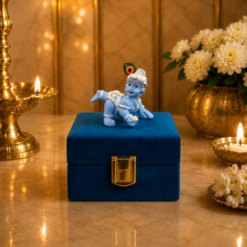 Image of Gold Art India 999 Silver Plated Blue Laddu Gopal Idol | Premium Velvet Gift Box | Bal Krishna Murti for Home Temple & Office | 2.5 Inch