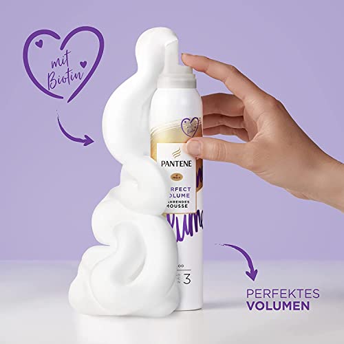 Pantene Pro-V Nährendes Mousse, Perfect Volume, 200ml, mit Biotin, Haltegrad 3, lässt Haare dicker & voller aussehen, Haarpflege