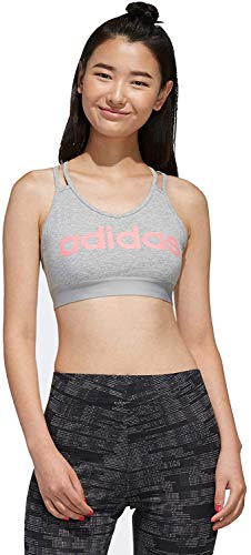 adidas Women's Training Don't Rest Alphaskin Sport Logo Bra (Medium Heather Grey/Core Pink, Small)