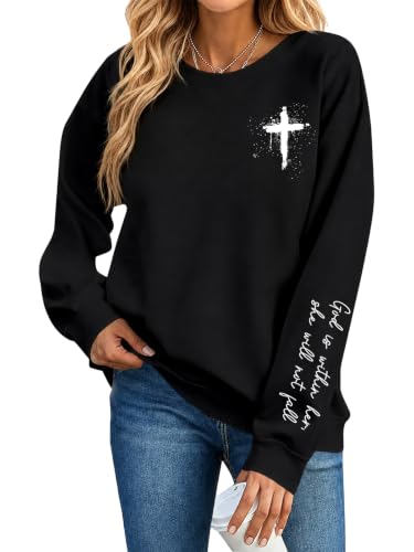 QIXYN Christian Sweatshirts for Women Jesus Faith Over Fear Cross Tops - image 1