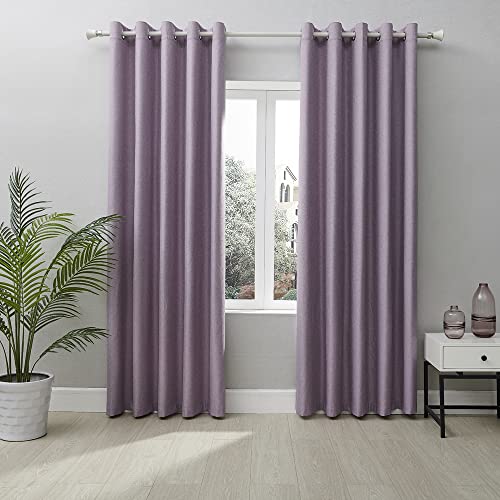 Coastline Textured Veiny Woven Thermal Blackout Eyelet Curtains(Lilac, 66x54)