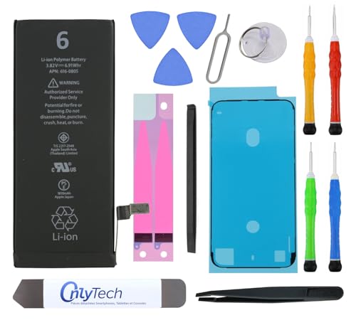 OnlyTech - Batería de repuesto para iPhone 6-1810mAh, calidad idéntica, kit de 12 herramientas profesionales y adhesivo de pantalla incluido
