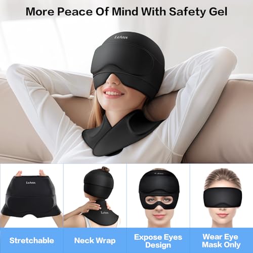 Image of 3 in 1 Migraine Relief Cap Neck Ice Pack Wrap Gel and Ice Eye Masks, Detachable Ice Caps with Eyes Masks, Hot and Cold Therapy for Relief of Headaches, Stiff Neck and Eye Fatigue