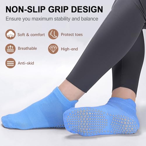 Image of Ultrafun 6 Pairs Grips Non Slip Socks for Women, Anti Skid Yoga Pilates Hospital Gripper Socks (Multicolor-02)