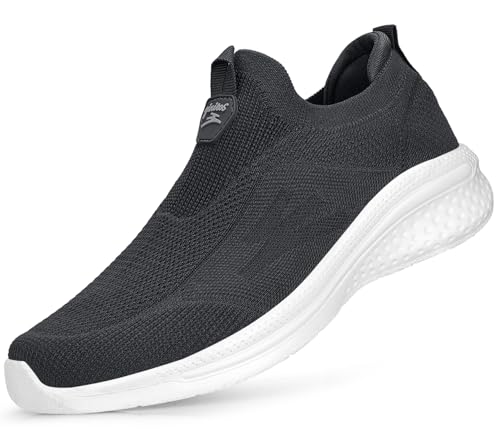 Giniros Slip on Walking Shoes for Women Mesh Breathable Gym Sneakers Fashion Athletic Lightweight Sneakers Dark Grey 9