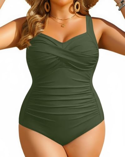 Image of Women Plus Size One Piece Swimsuits Tummy Control Twist Front Bathing Suit