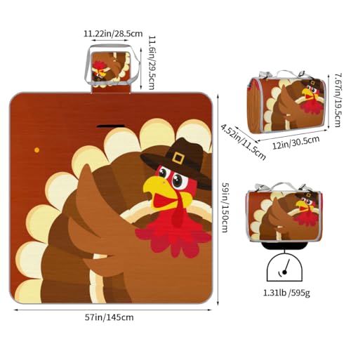 Shimoshe Picnic Blankets 57”x 59”, Happy Thanksgiving Day Turkey Waterproof Sandproof Picnic Mat Lightweight Foldable Beach Blanket for Camping Park Grass Beach Outdoor Blanket