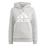 adidas Women's Standard Loungewear Essentials Logo Fleece Hoodie, Medium Grey Heather/White, Small