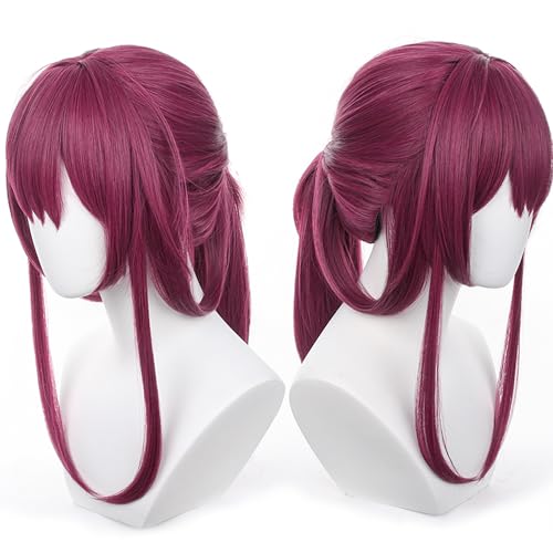 Image of Anime Purple Red Wigs Long Straight Wig with Bangs and Ponytail Adult COS Game Cosplay Wigs Halloween,Christmas,Comic con,Game Show,Party