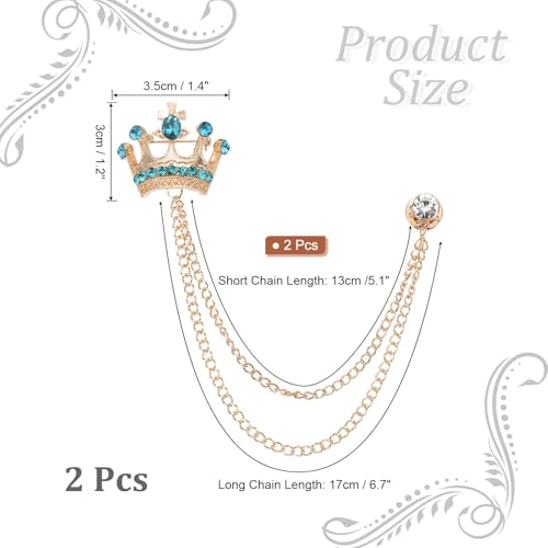 Image of PATIKIL Crown Hanging Chain Brooch Pins, Rhinestone Suit Pins Fashion Crystal Lapel Pins