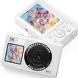 Digitalkamera 5K 80MP Fotokamera, Fotoapparat mit WiFi, 2,4" LCD & 1,5" Selfie Display, 18X Zoom, 32GB TF Karte, Vlogging kompaktkamera tragbare Kamera für Jugendliche, Anfänger & Erwachsene Weiß