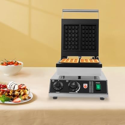 JDBDU Kommerzielles Waffeleisen, 2000w Waffelmaschine mit Temperatur und Zeitregelung, Antihaft-Beschichtung Edelstahl Waffel Maker für Restaurant Bäckerei Snackbar – Bild 6
