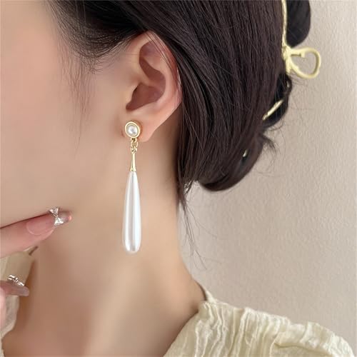 Teardrop Pearl Earrings Vintage Elegant Pearl Drop Earrings Waterdrop Long Dangle Earrings Hypoallergenic Gold Plated Pierced Stud Earrings Bridal Jewelry for Women2