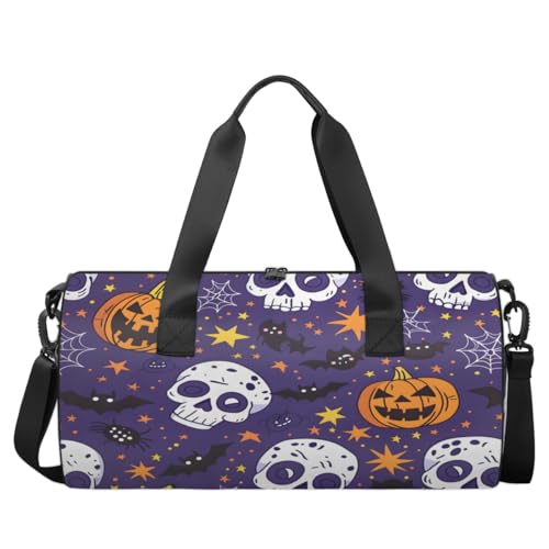 Halloween Caveman Round Barrel Sports Fitness Bag, Deep Purple Travel Luggage Bag, Reusable Handbag, Suitable For Men and Women2