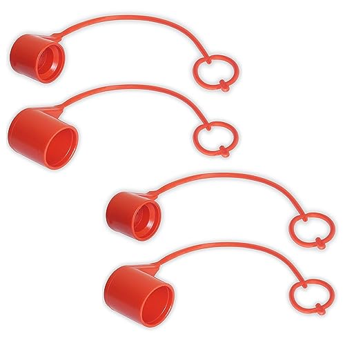 Image of 2 Sets, 3 /8 Skid Steer Bobcat Hydraulic Cap Flat Face Air Coupler Cover Male Female Dust Caps and Plug,Fits ISO 16028 Hydraulic Quick Disconnects with Hose (Red)