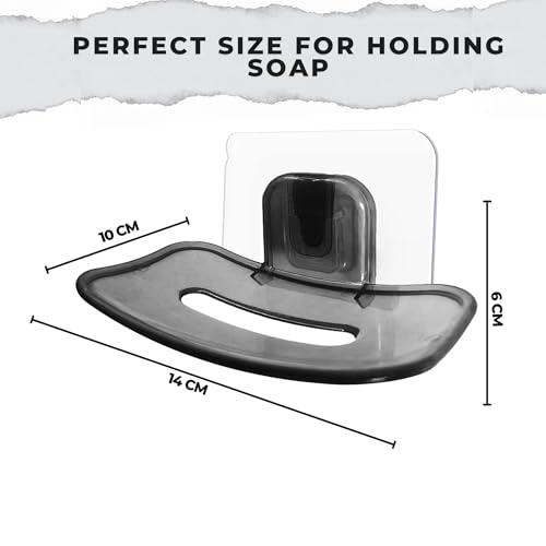 Image of KROYWEN Plastic Soap Holder for Bathroom | Soap Dish | Soap Holder for Shower Bathroom | Soap Case for Kitchen | Soap Stand for Bathroom Wall | Bathroom Accessories (Black Transparent) (Pack of 2)