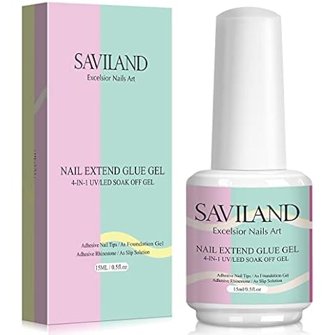 Saviland 15Ml Nail Glue Gel Nail Bond Extra Strong with Brush - 4 In 1 Gel Glue For Nails (Curing Needed), Stick On Nail Glue Gel For Acrylic Tips Extra Strong And Base Nail Gel For Gel Nail Polish Cover