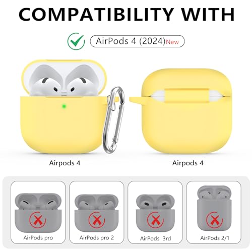 Image of Ljusmicker for AirPods 4 Case 2024 with Cleaner Kit,Yellow | Soft Silicone Protective Cover for Apple AirPods 4th Generation Case with Keychain for Women Men,Shockproof
