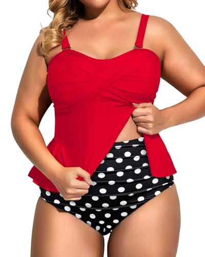 Daci Women Two Piece Plus Size Swimsuit with Bottom Peplum Tankini High Waisted Tummy Control Bathing Suit3