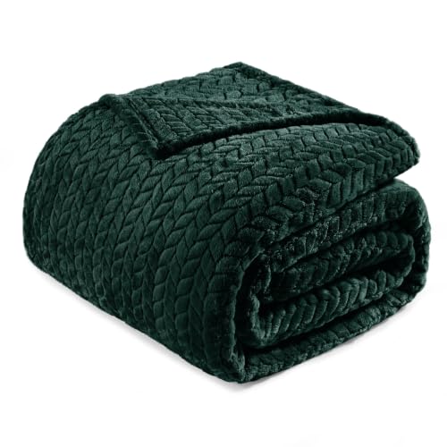 Image of Exclusivo Mezcla Soft Fleece Bed Blanket Queen Size, 90 inchx90 inch, Forest Green | Cozy Fluffy Lightweight Blankets for Summer, Decorative Plush Flannel Throws for Living Room, Bedroom with Leaves Pattern