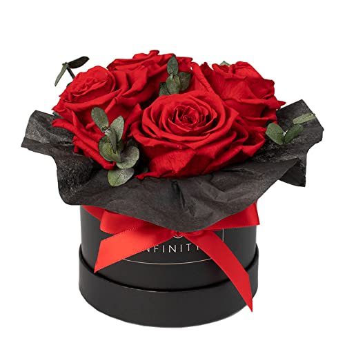 Infinity Flowerbox - Bouquet de eucalipto rojo - Rosa enlatada en caja de regalo, florece 3 años sin agua Cover