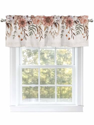 Dexnympq カフェカーテン 小窓用 秋 葉っぱ 花 植物 カーテン おしゃれ 遮像 UVカット 遮熱 目隠し透けにくい ロッドポケット式 洗える キッチン 浴室 トレイ 子供部屋 喫茶店 洗面所 店舗飾り 軽量 1枚入り ?丈41 cm x 幅142