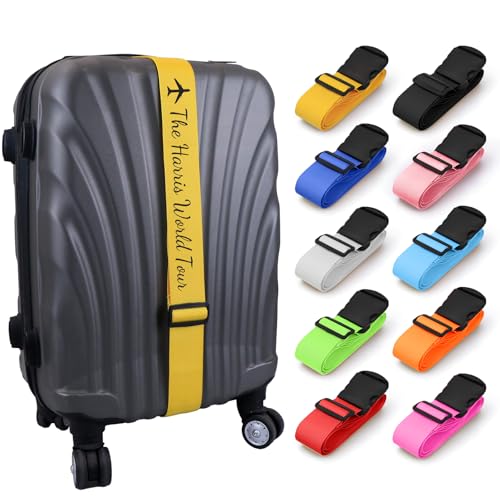 Personalised Luggage Strap for Suitcase 1 Piece - Custom Luggage Strap with Name Embroidery Thickened Luggage Belt with Quick Release Buckle Travel Suitcase Strap Adjustable Travel Bag Strap