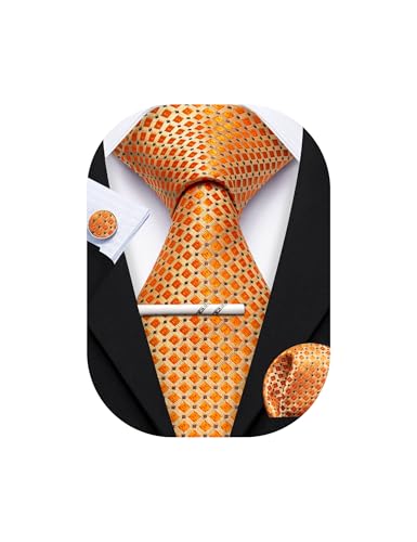 Image of YOHOWA Men Plaid /Striped Ties Set Silk Business Wedding Formal Fashion Necktie and Pocket Square Cufflinks Set