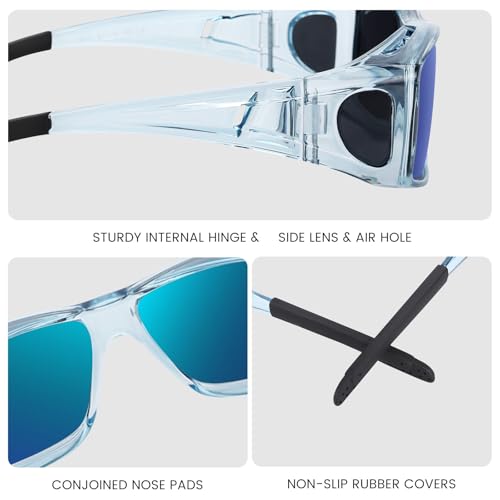 Over Glasses Sunglasses for Men Women, Fit Over Sunglasses Polarized UV400 Protection Sunglasses Over Glasses Mirrored Blue Frame4