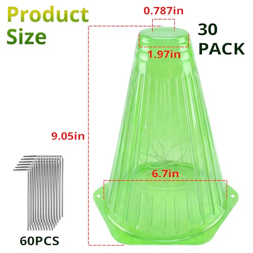 UCandy 30 Pack Garden Cloches for Plants with 60 Stakes, 9.05" L x 7.8" Reusable Plant Bell Cover, Protection from Freezing Weather, Birds, and Snails for Garden by UCandy - Used condition - Image 7