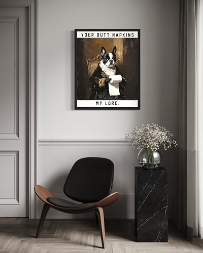Image of Boston Terrier Gothic Bathroom Black Framed Wall Art Print Poster, Dog Pet Lover Picture Painting Artwork Bedroom Living Room Office Dining Room 150D (Boston Terrier Gothic Bathroom, 10 inchL x 8 inchW, Black Frame)