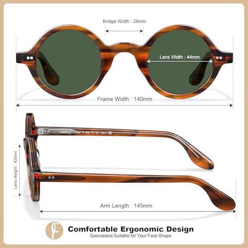 Image of CARFIA Retro Acetate Small Face Polarized Sunglasses for Men Cool Classic Round Sun Glasses CA2501